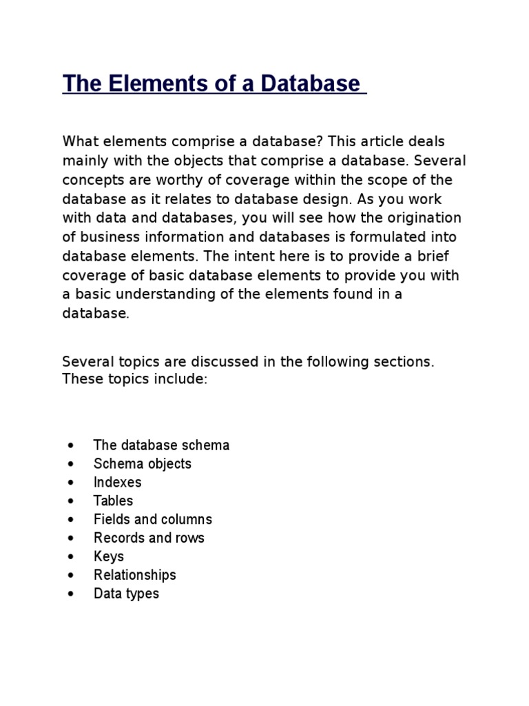 The Elements of A Database PDF Databases Relational Database