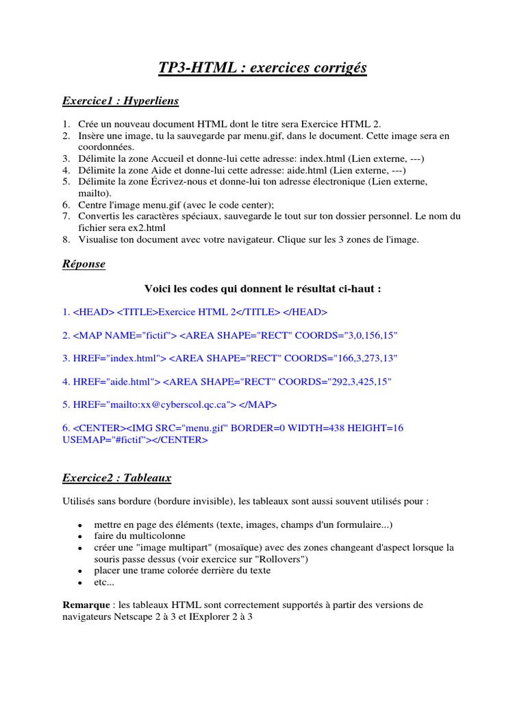 Exercices HTML Corrigés TP3 | PDF | Feuilles de style en cascade | Html