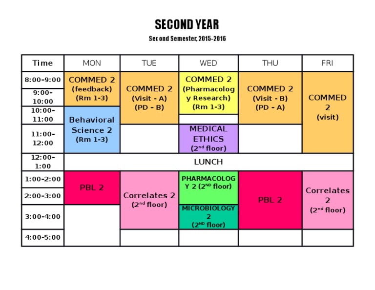 Second Year Semester 2 Class Schedule | PDF