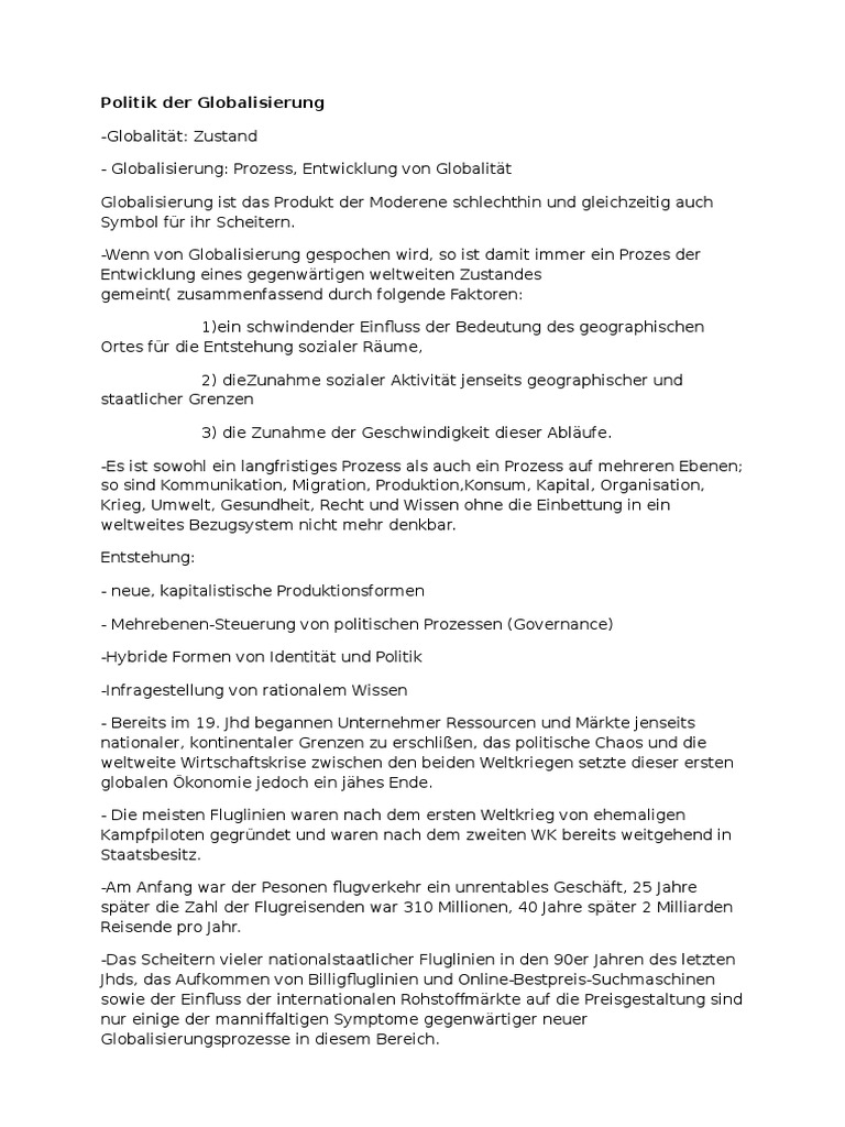 Politik Der Globalisierung