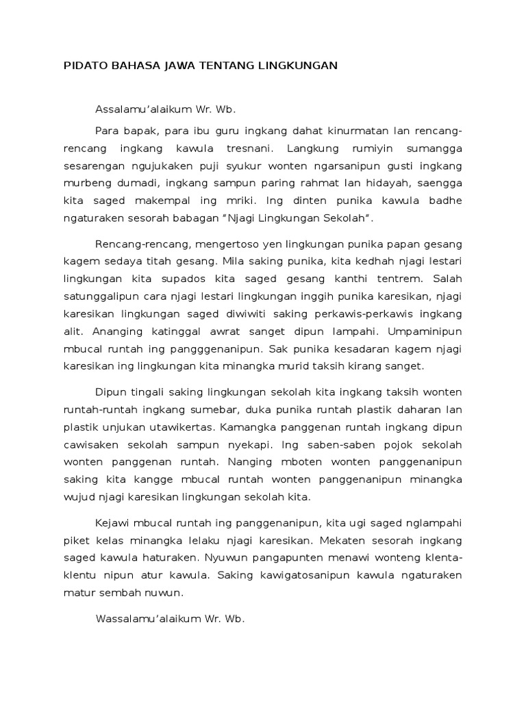 Pidato Bahasa Jawa Tentang Lingkungan