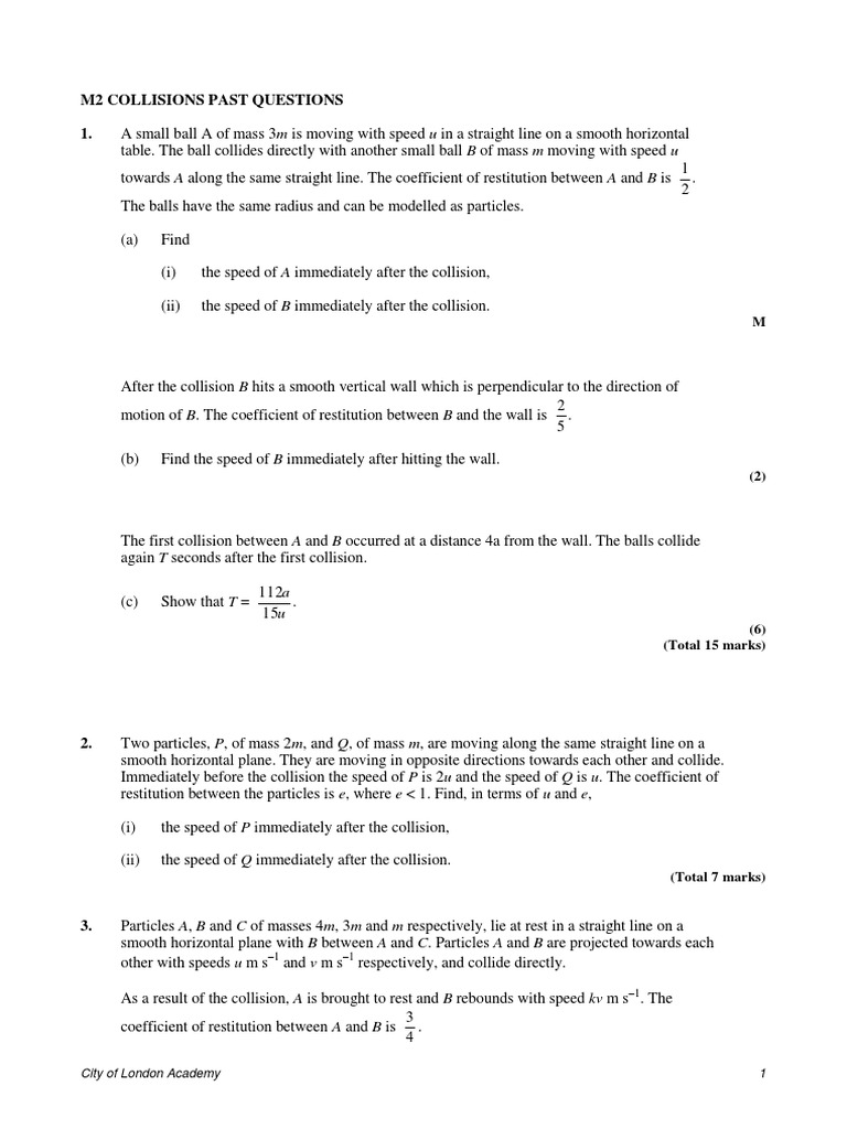Collisions of Particles with Coefficients | PDF | Collision | Mass