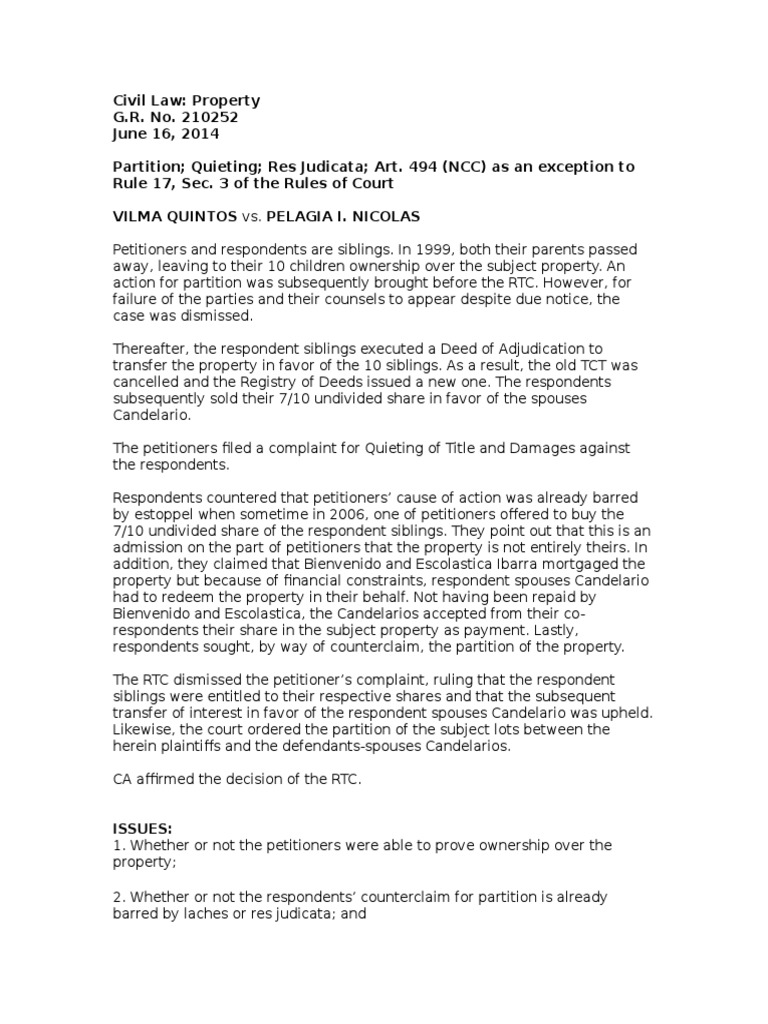Quintos V Nicolas PDF Title (Property) Prejudice (Legal Term)