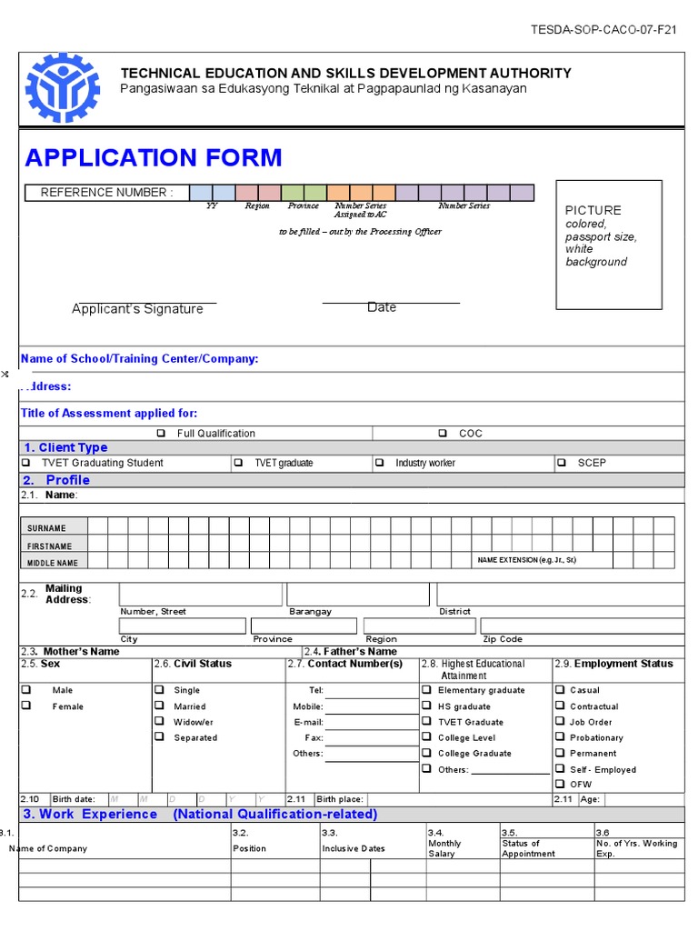 TESDA Application Form