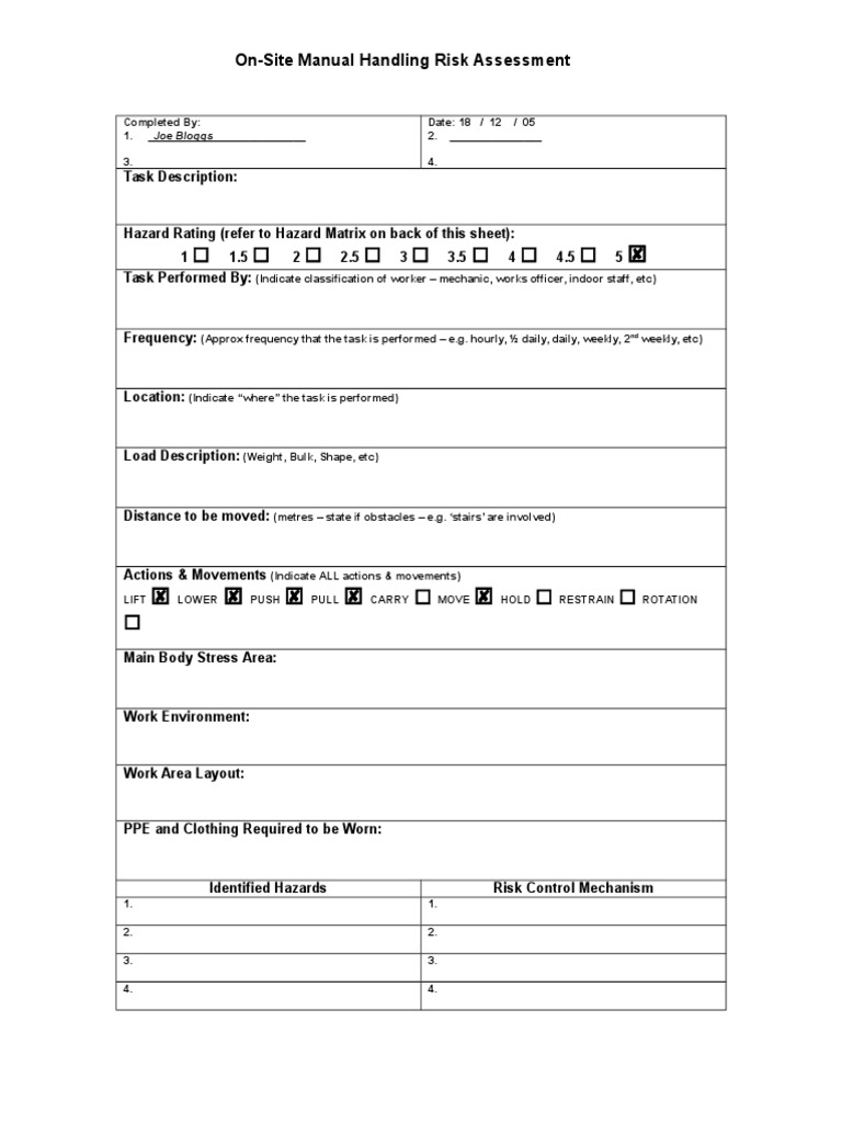 On-Site Manual Handling Risk Assessment | PDF