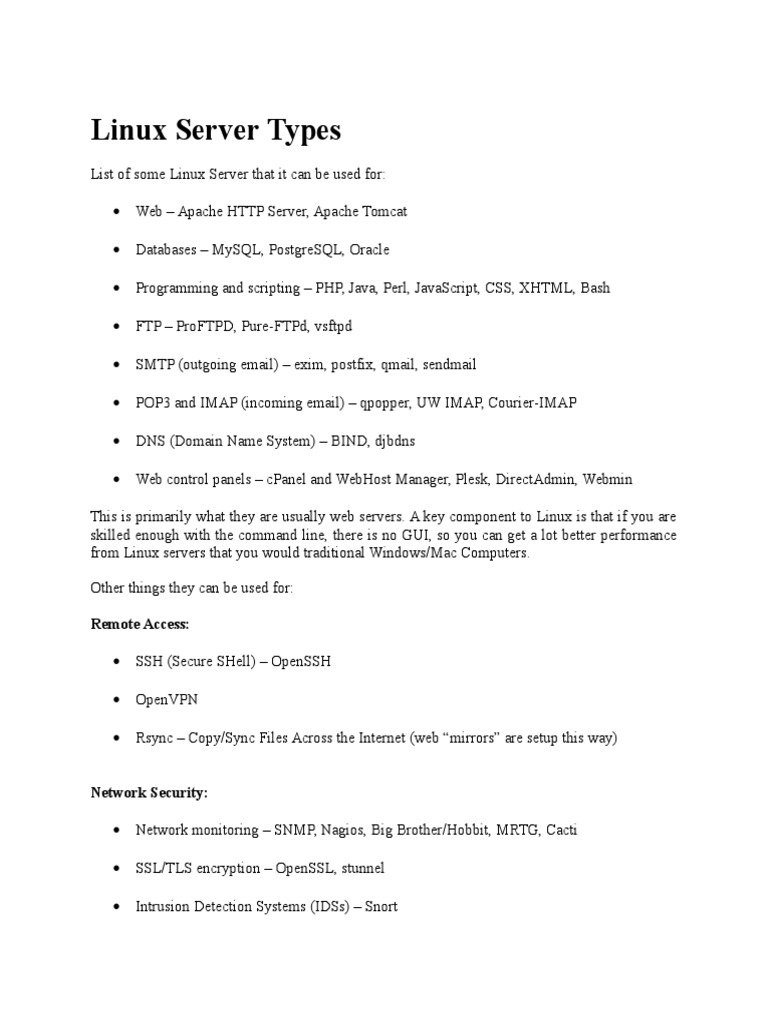 Linux Server Types: Remote Access | PDF