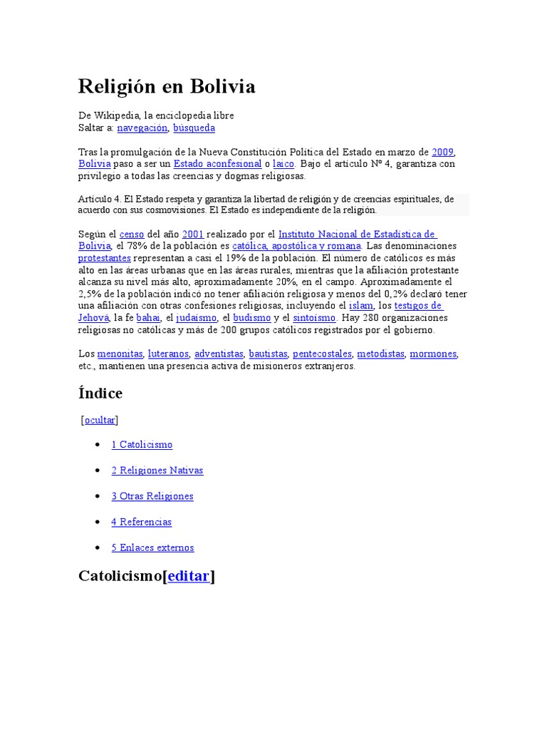 Religion en Bolivia PDF Bolivia Iglesia Católica
