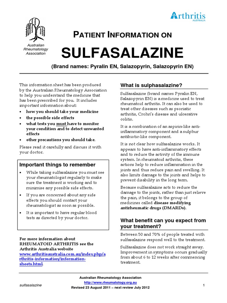 Paitent Infromation on Sulfasalazine Arthritis Drugs