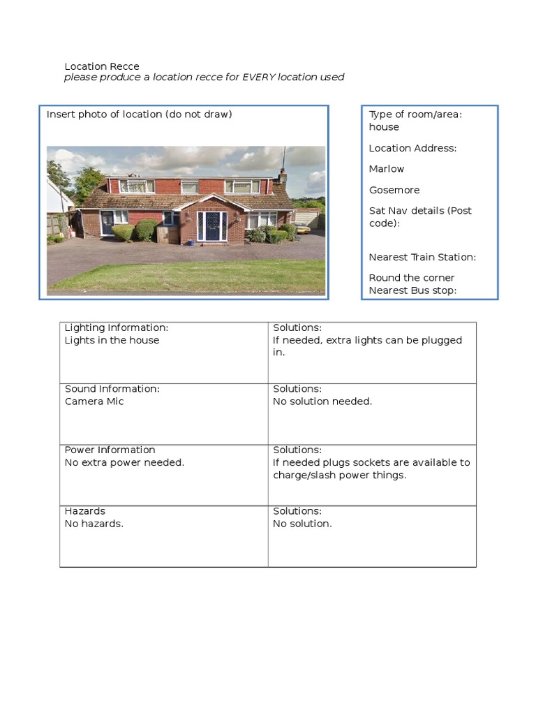 Location Recce | PDF | Games & Activities