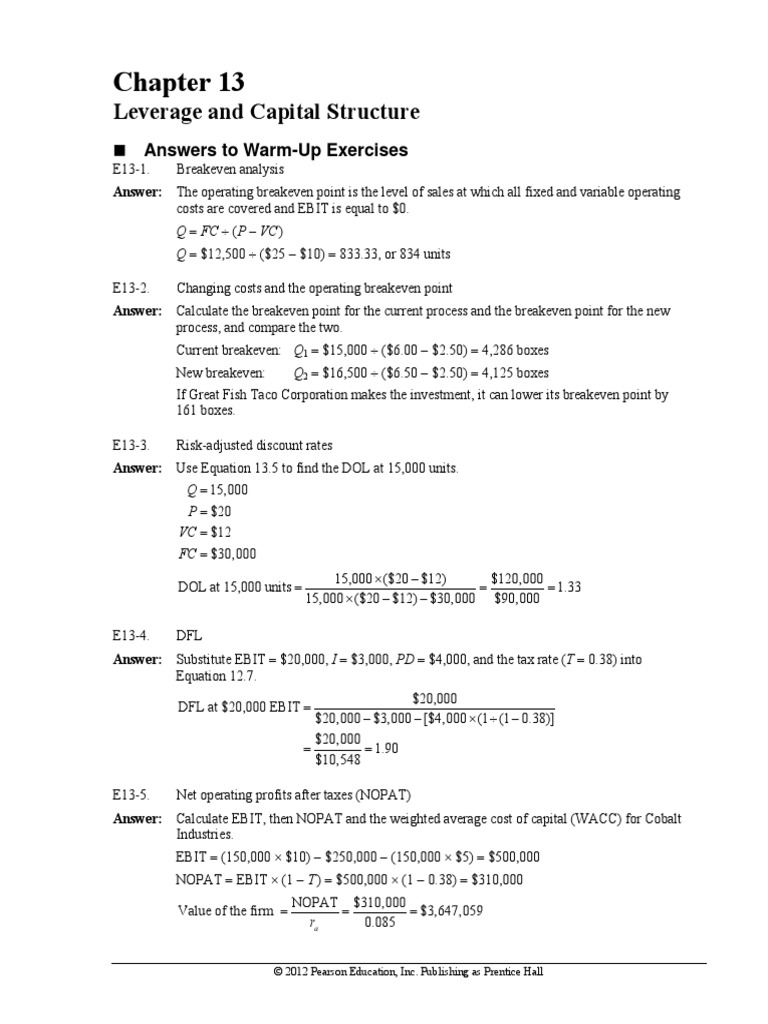 Ch 13 Leverage And Capital Structure Answers Pdf Capital Structure
