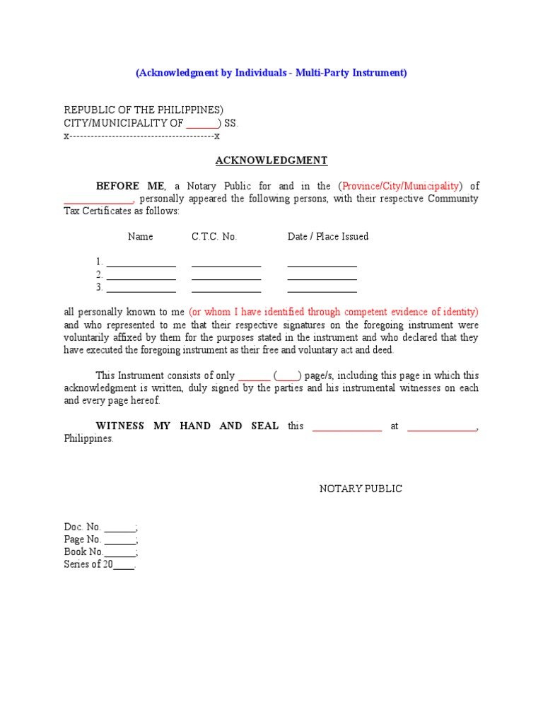 Multi-Party Acknowledgment Sample Philippines | PDF