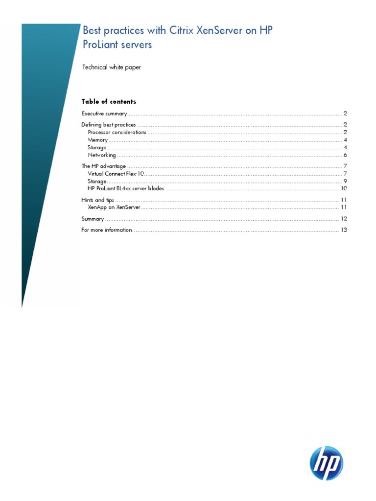Best Practices With Citrix XenServer On HP ProLiant Servers PDF | PDF ...