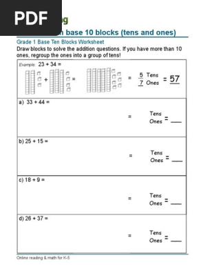 1st Grade Base Ten Blocks Addition Tens Ones 5