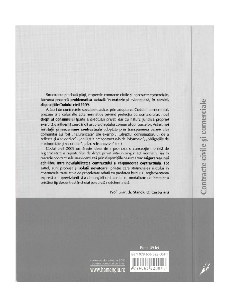 Contractele Civile Si Comerciale Cu Modificările Aduse De Codul