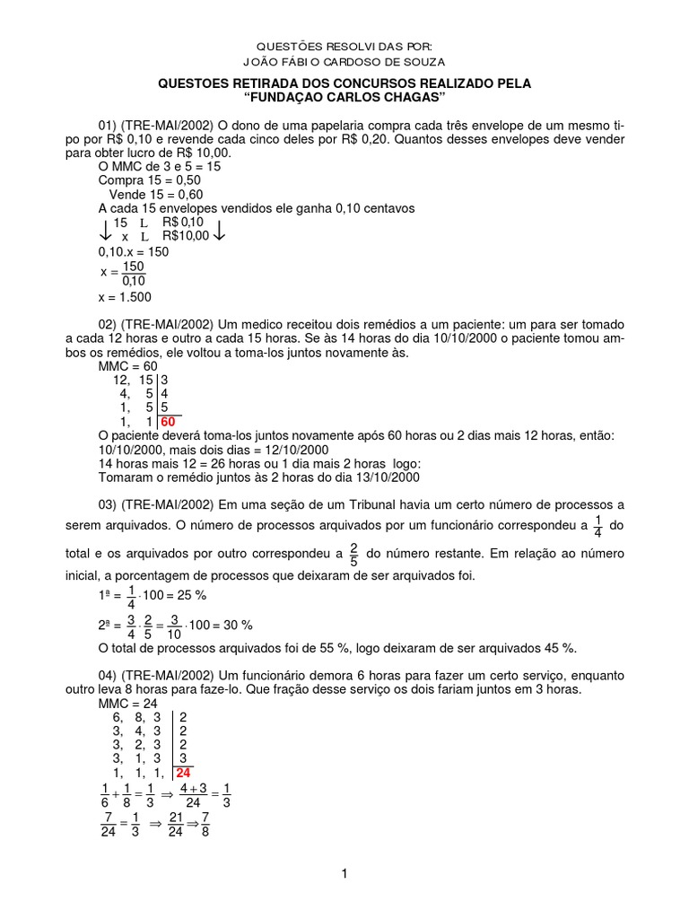 Questões Resolvidas de Matemática para Concursos | PDF | Juros | Desconto
