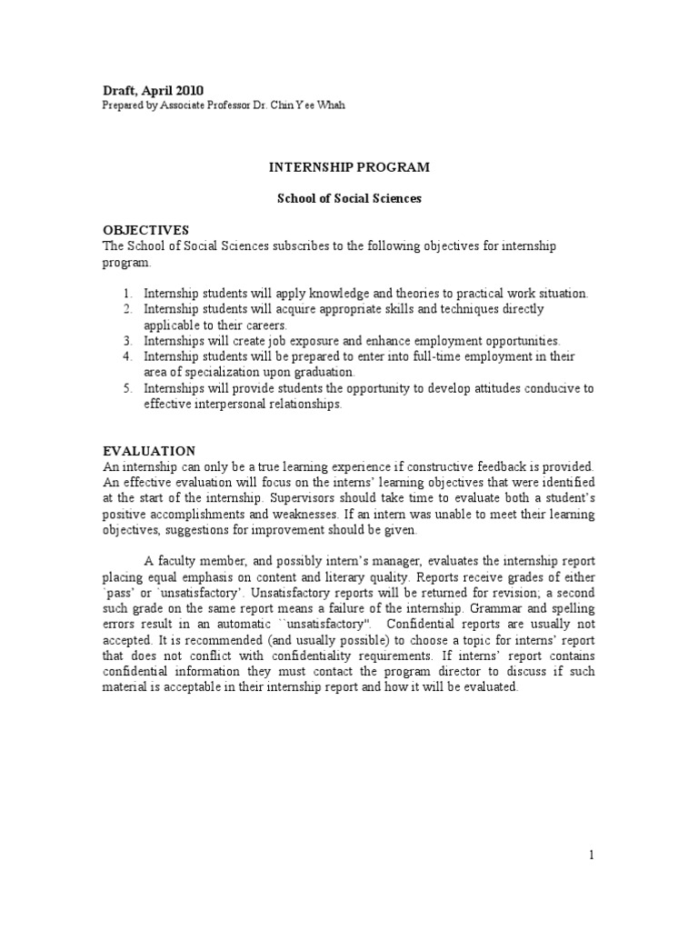 Internship Report Writing Format Internship Evaluation