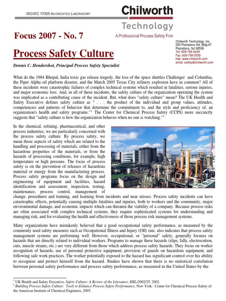 Understanding and Improving Process Safety Culture Through Assessment ...