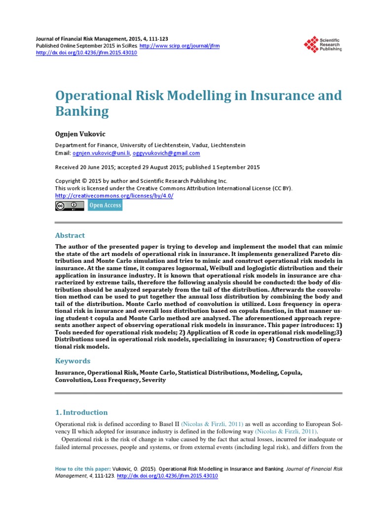 Operational Risk Modeling in Insurance and Banking | PDF | Bayesian ...