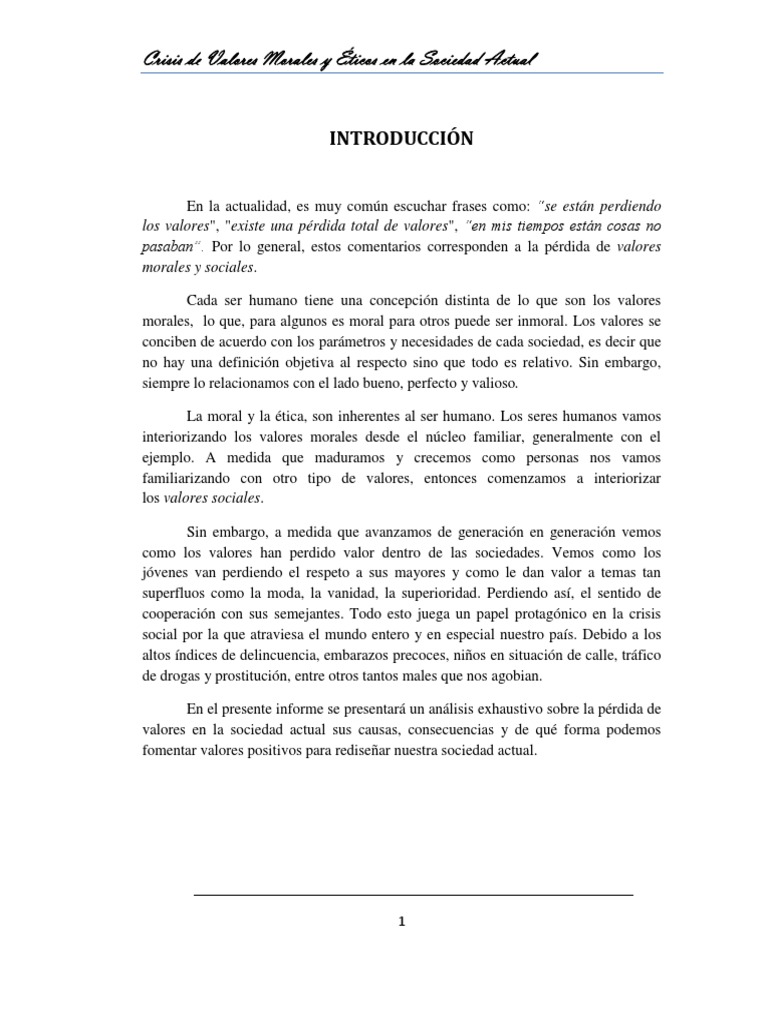 Crisis de Valores en la Sociedad Actual | PDF | Moralidad | Sociedad