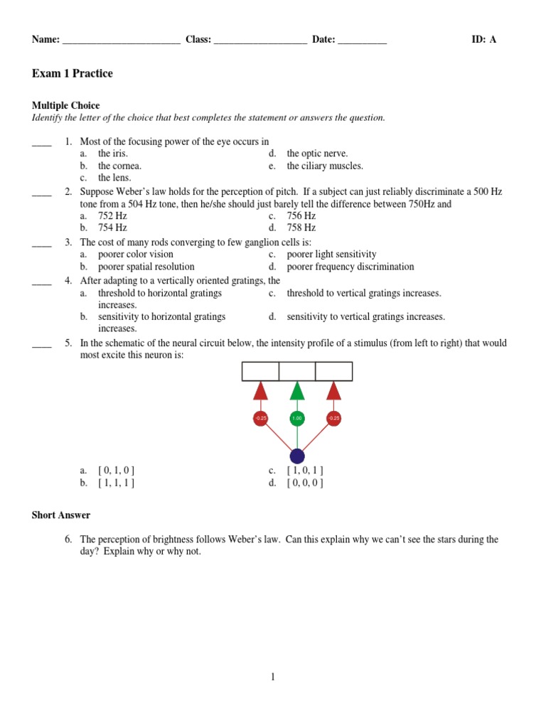 Exam 1 Practice: Identify The Letter of The Choice That Best Completes ...