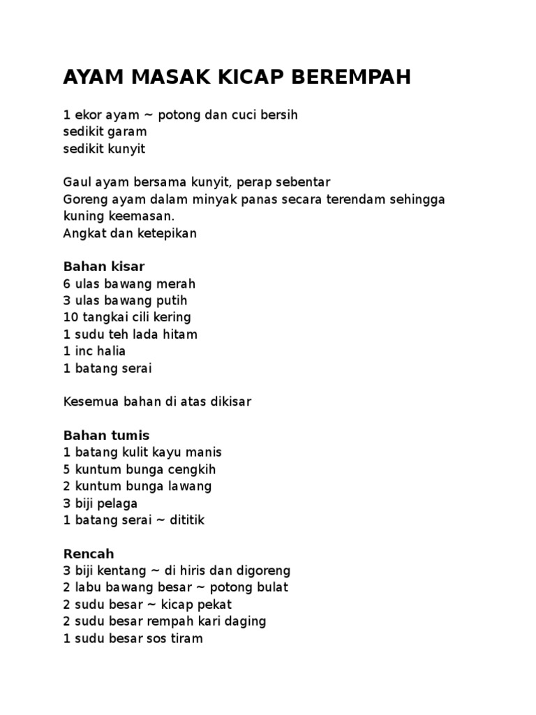 Ayam Masak Kicap Berempah Pdf