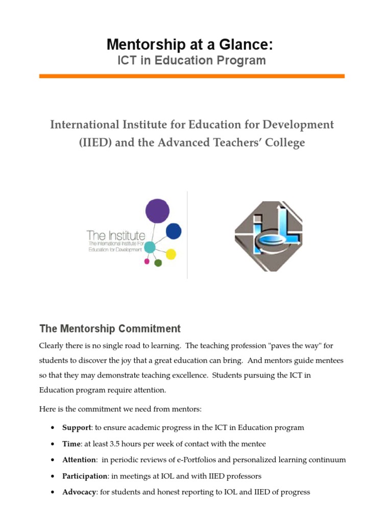 ICT Mentorship Program Overview | PDF | Mentorship | Teachers
