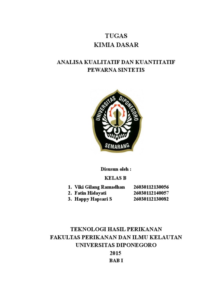 Analisa Kualitatif Dan Kuantitatif Pewarna Sistetis