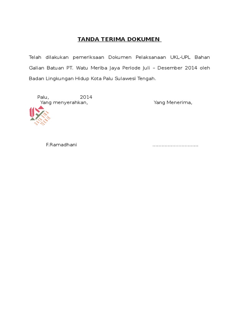 Tanda Terima Dokumen Pelaksanaan