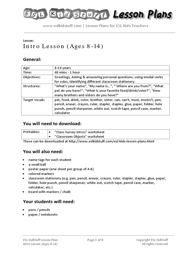 Intro Lesson Older Kids | PDF