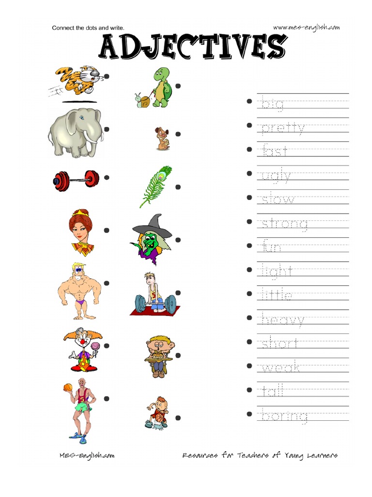 free printable adjectives spaghetti string and adjectives
