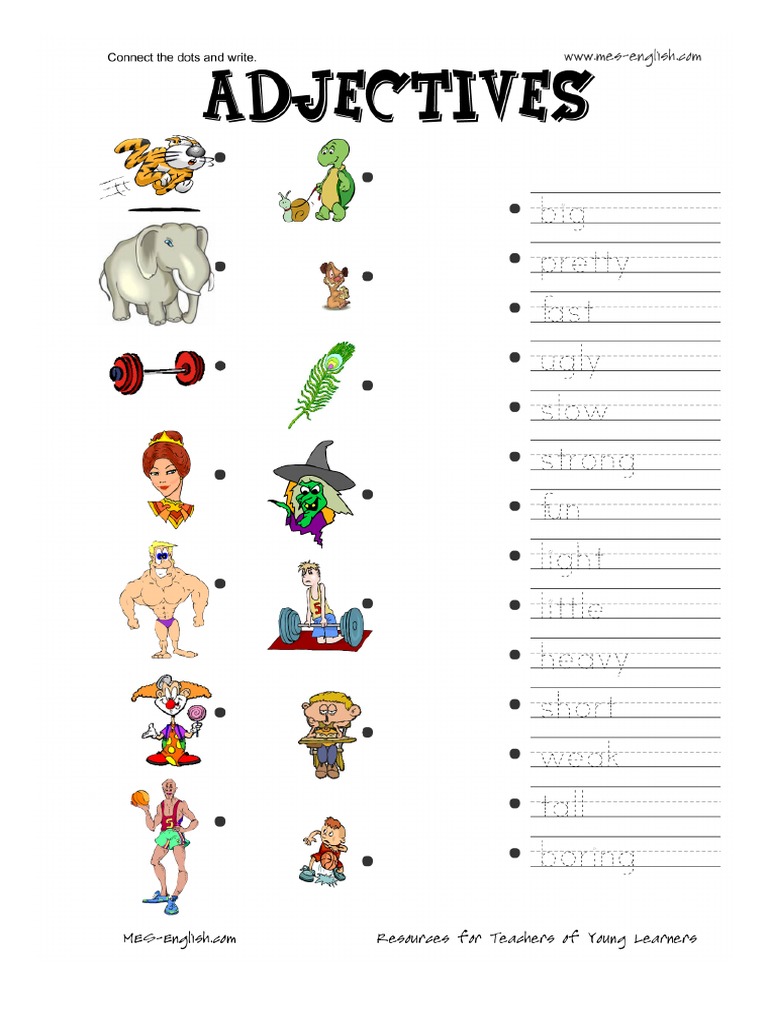 free printable adjectives spaghetti string and adjectives worksheets