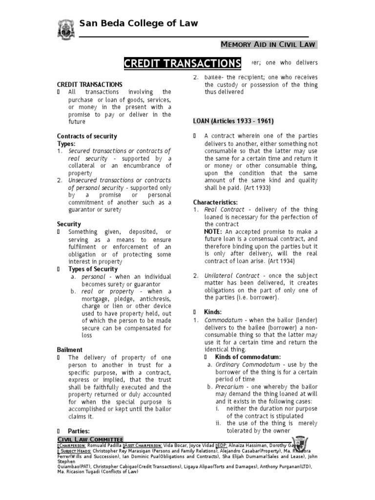 Credit Transaction Memory Aid | PDF | Guarantee | Surety