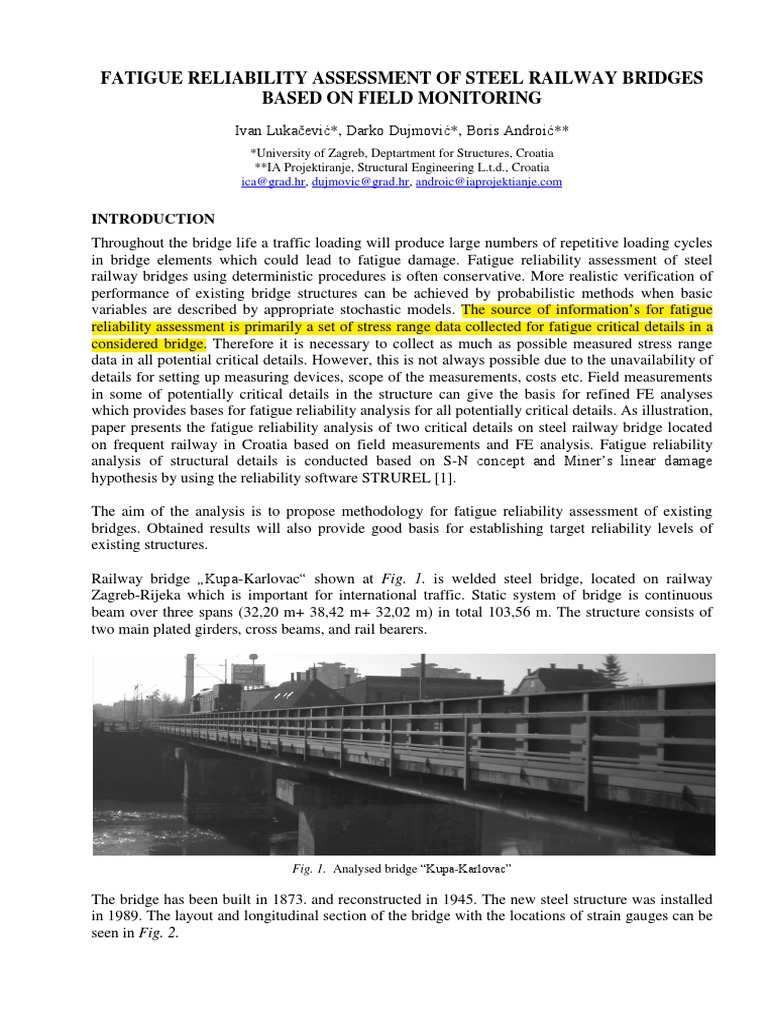 Fatigue Reliability of Steel Railway Bridges | PDF | Reliability ...