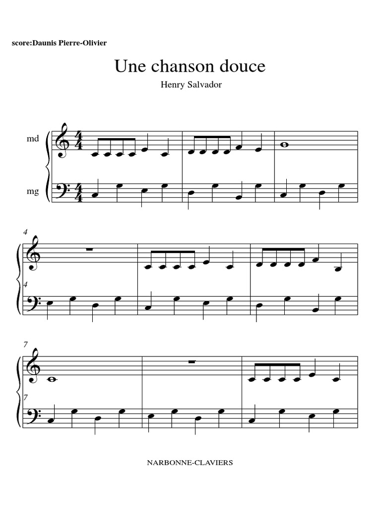 Partition Piano Mistral Gagnant Avec Nom Des Notes Une Chanson Douce | PDF