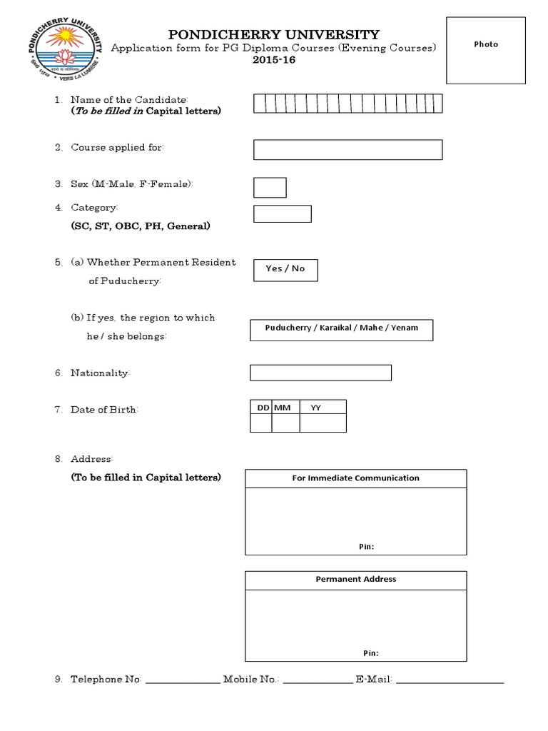 PG Diploma Application Form 2015-16 | PDF