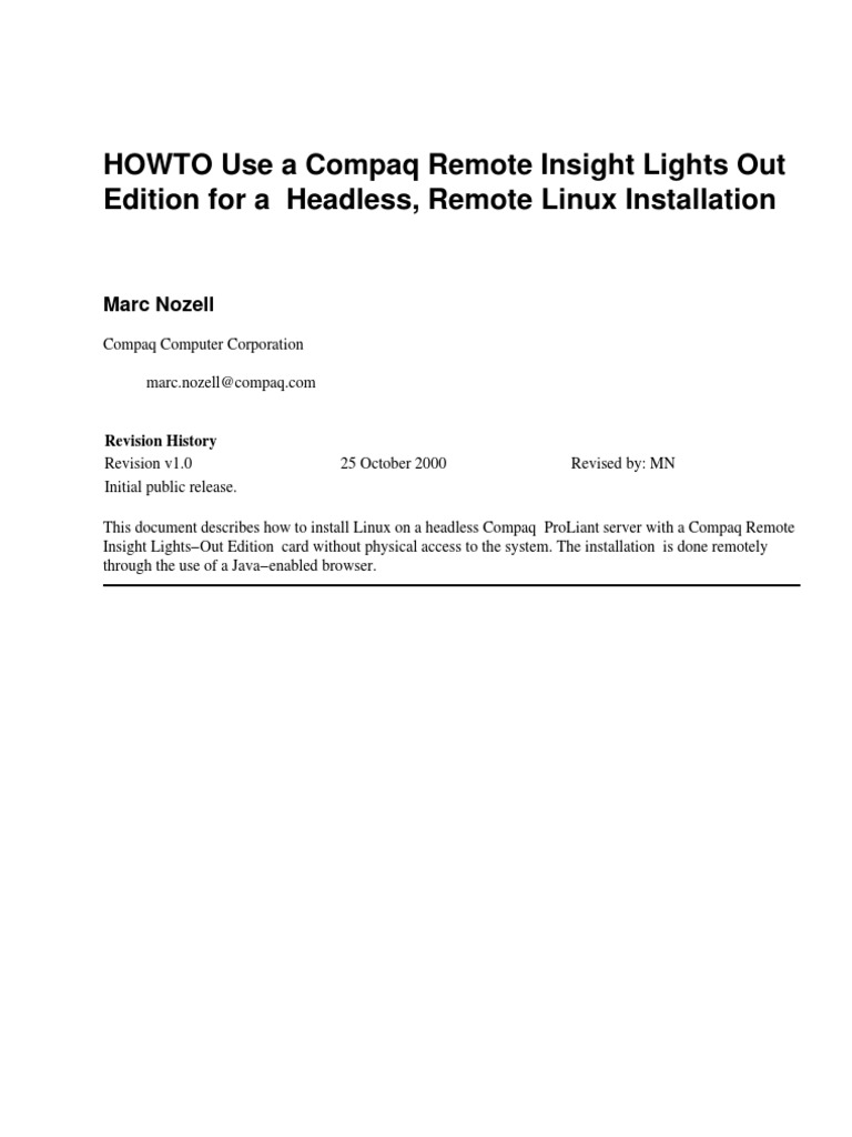 Compaq Remote Insight Board HOWTO PDF | PDF | Booting | Installation ...