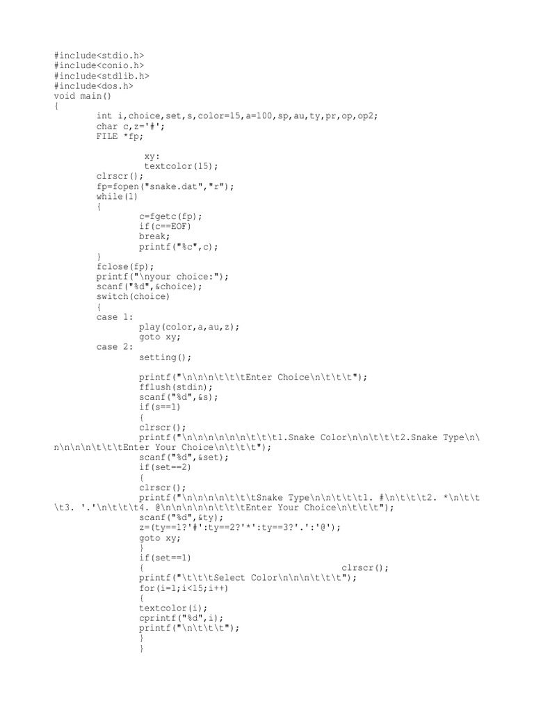 C Snake Game Code Implementation | PDF | Unix Software | Unix
