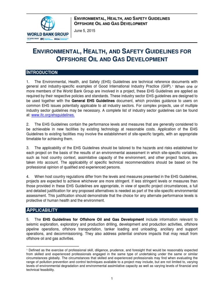 EHS Guidelines Offshore Oil and Gas June2015 | PDF | Exhaust Gas ...