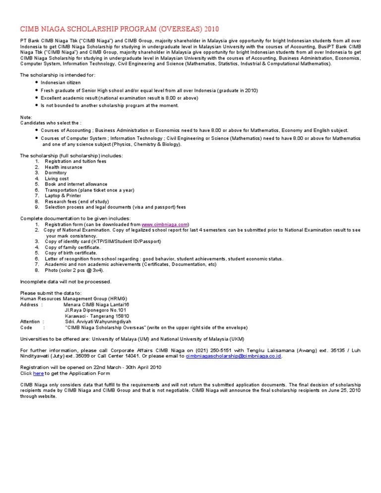Cimb Niaga Scholarship Program | PDF | Graduate School | Malaysia
