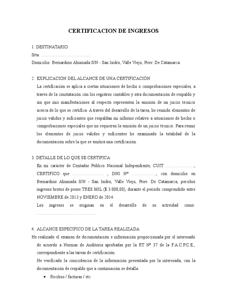 Certificacion de Ingresos Modelo RT 37 | PDF