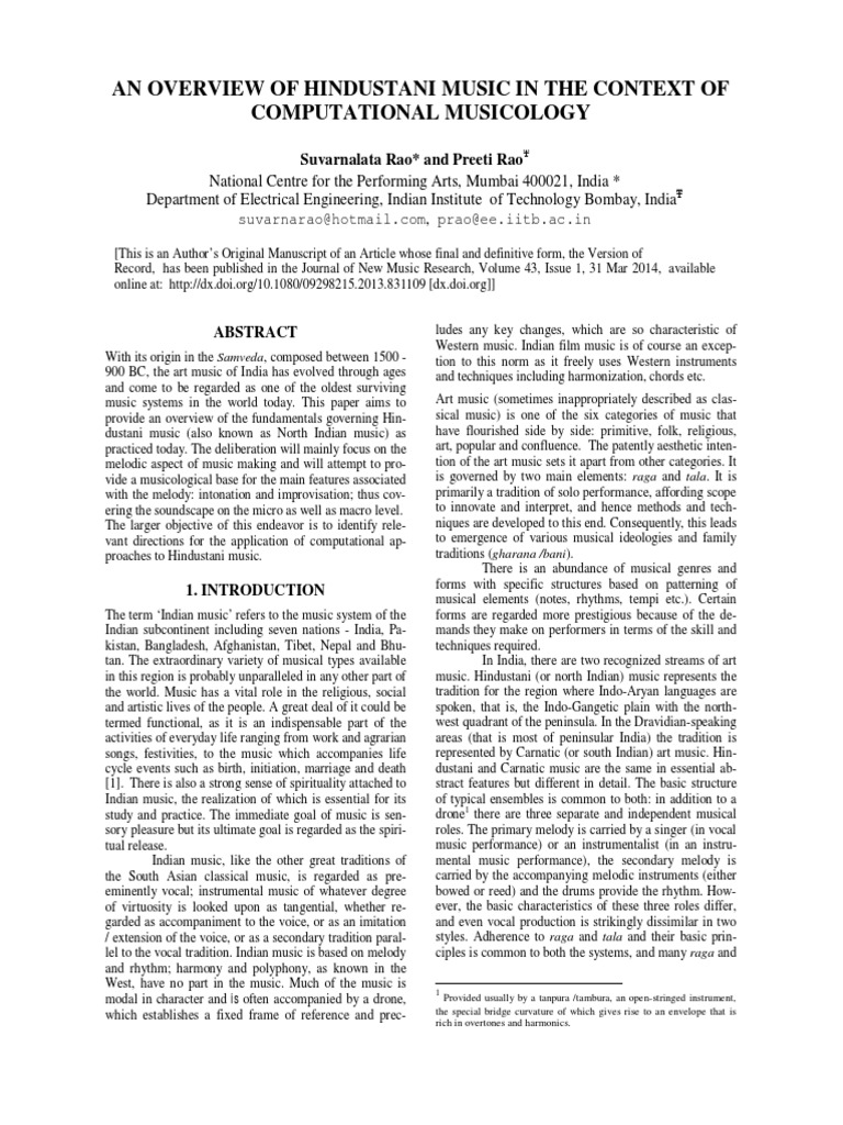 Overview of Hindustani Music PDF Musical Notation Musicology