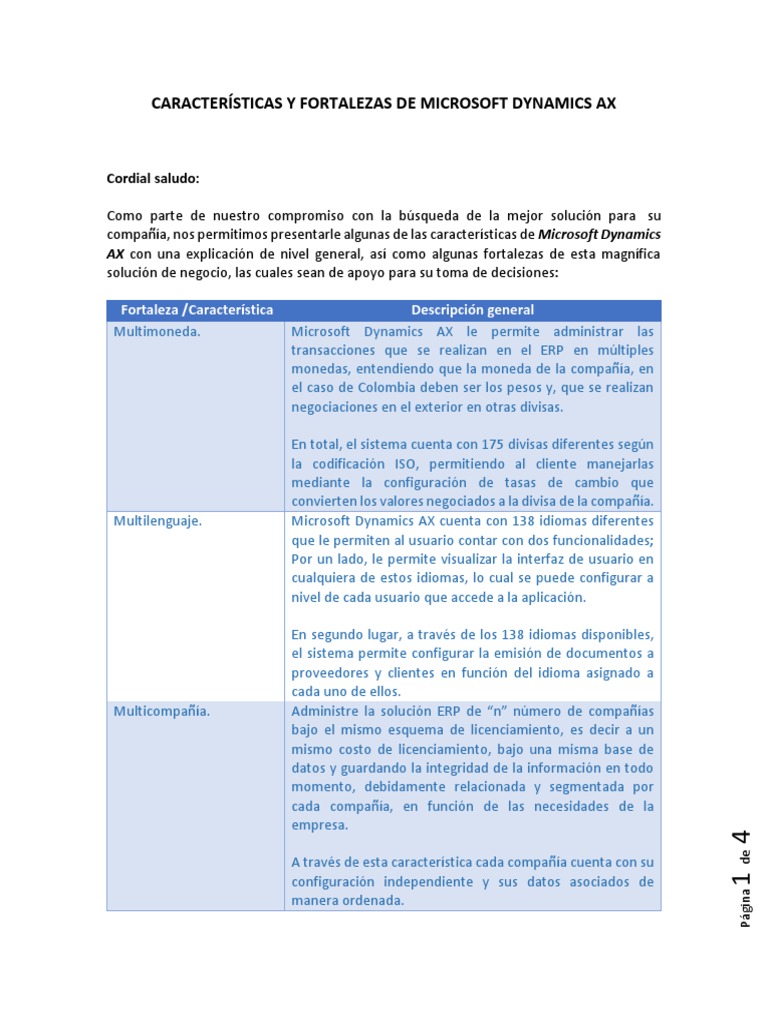 Características de Microsoft Dynamics AX | PDF | Planificación de ...