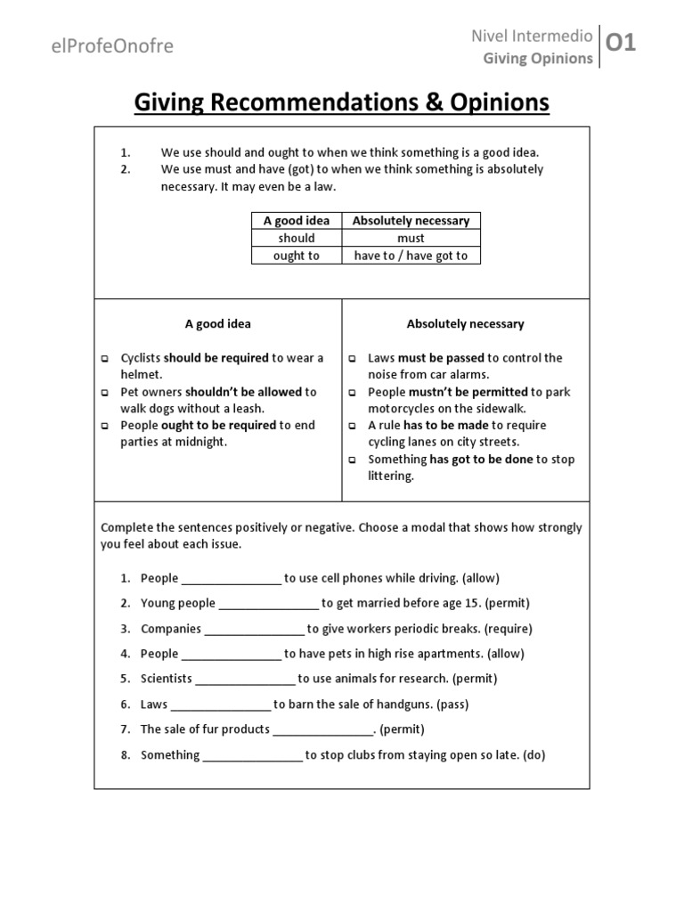 Recommendations and Opinions in English | PDF