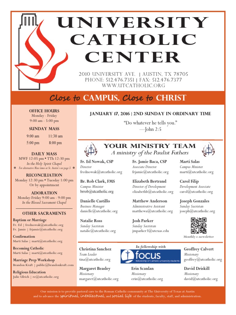 UCC Bulletin 1-17-2016 | PDF | Mass (Liturgy) | Confirmation