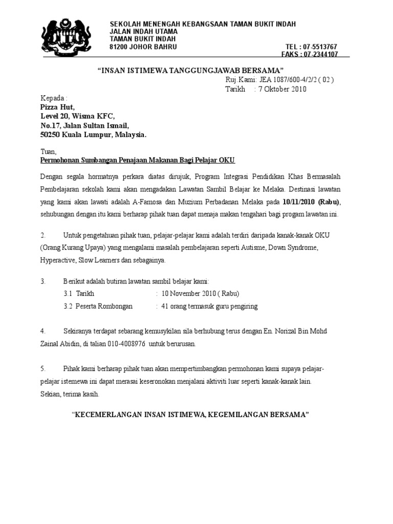 Cara Buat Surat Mohon Sumbangan Kek Dalam Bahasa Inggeris
