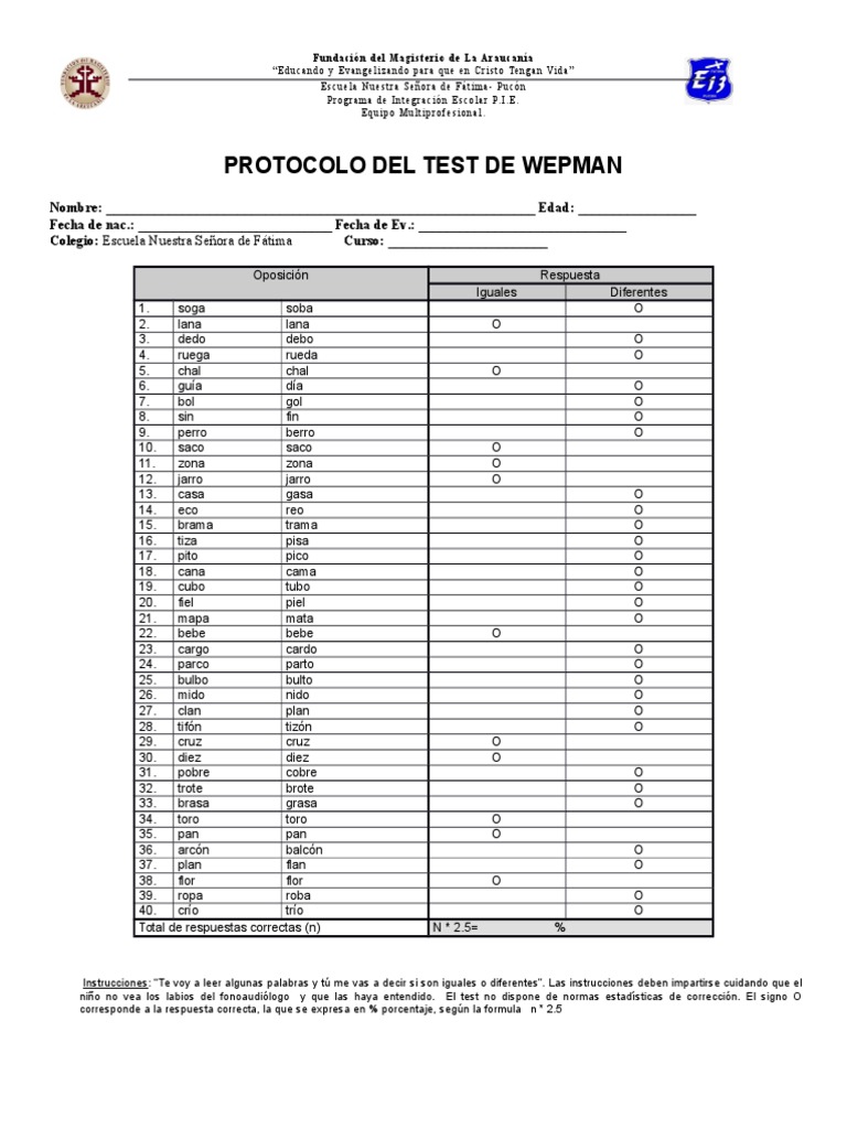 Protocolo Del Test de Wepman | PDF