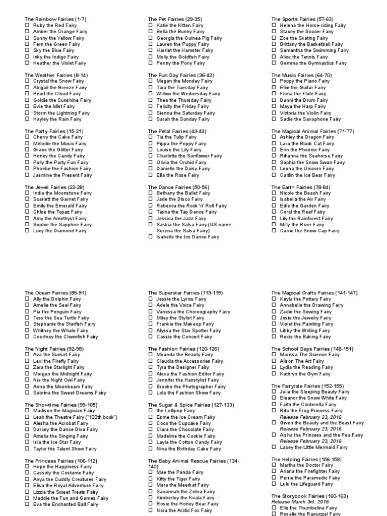 Rainbow Magic Checklist Leisure