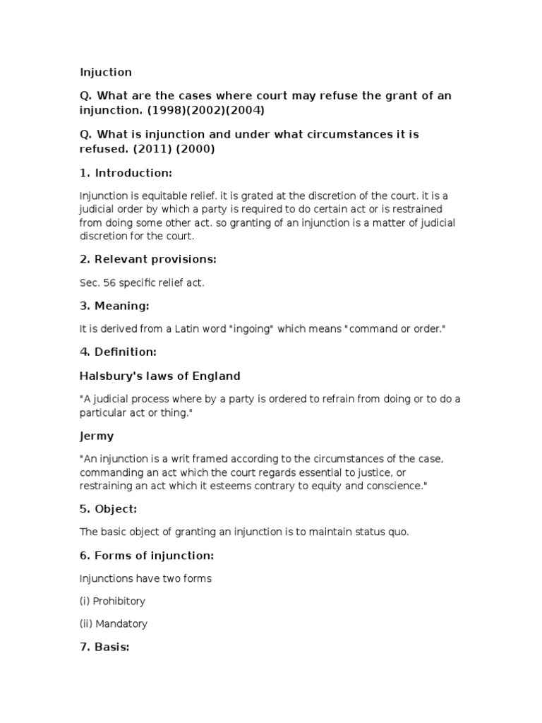 Injunction PDF Equity (Law) Injunction