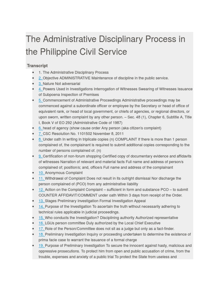 The Administrative Disciplinary Process in the Philippine Civil Service