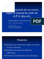 Documentación de un escrito utilizando el manual de estilo APA (6ta ed.) Parte III-Referencias bibliográficas